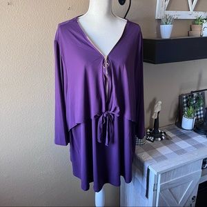 Woman’s Plus Purple Blouse With Gold Zipper And Front Tie 30/32W NWT